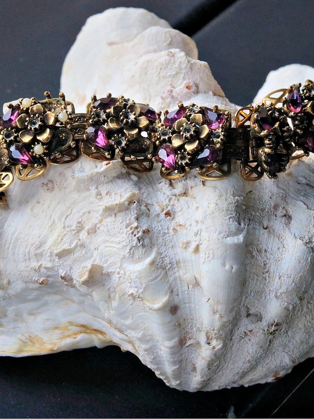 Vintage bohemian whimsical floral Embellished Gold-Tone Bracelet